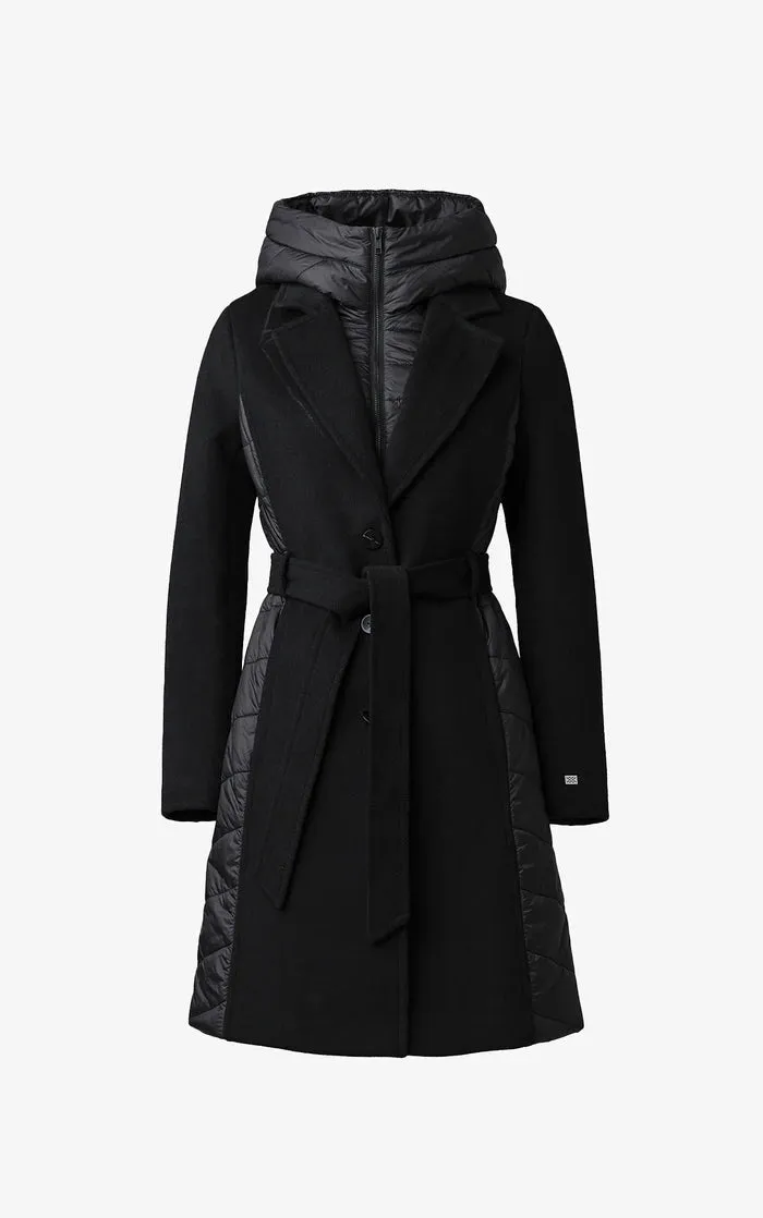 SOIA&KYO ADELINE - Slim-Fit Mixed Media Wool Coat With Removable Bib & Hood